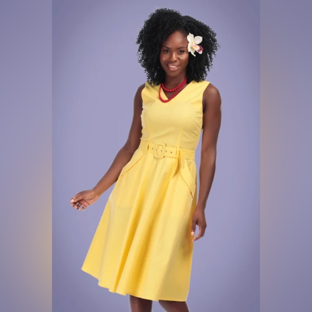 Collectif Yellow 50s Mavis Swing Dress